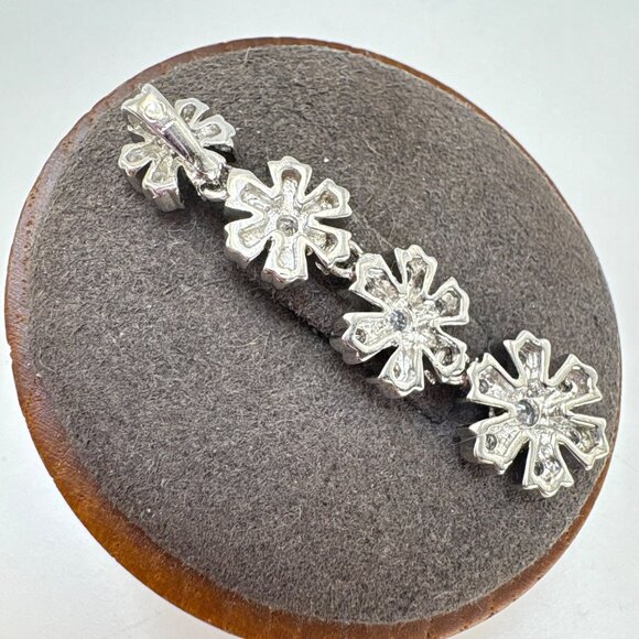 Sterling Silver 925 Snowflake Flower CZ Line Pendant Small Pendant Bail 1.5" L - Picture 4 of 12